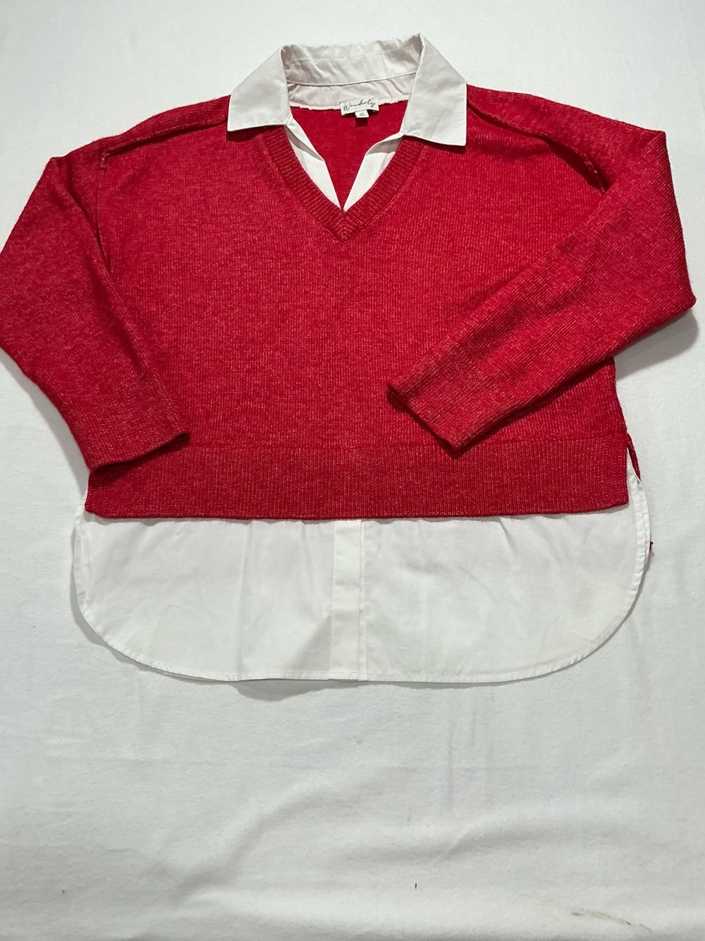 Girls' Layered Look Red V-Neck Sweater Top